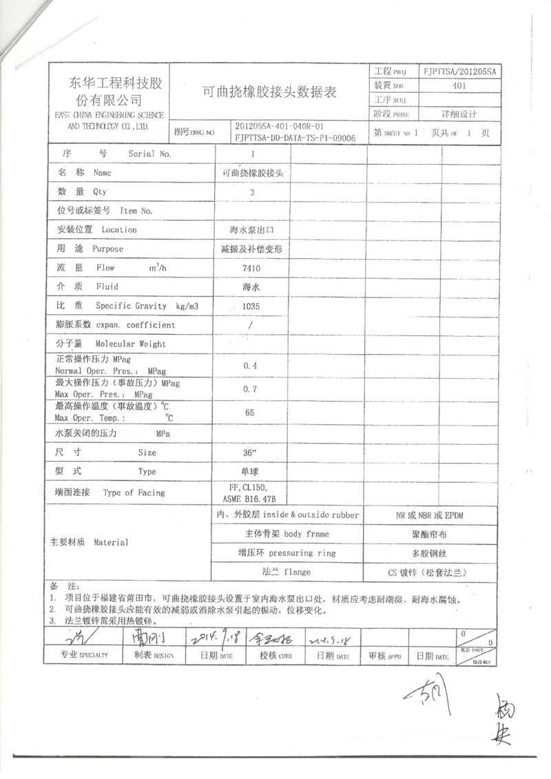 福建LNG站線橡膠接頭，新增外輸系統(tǒng)橡膠接頭，可撓橡膠接頭采辦合同